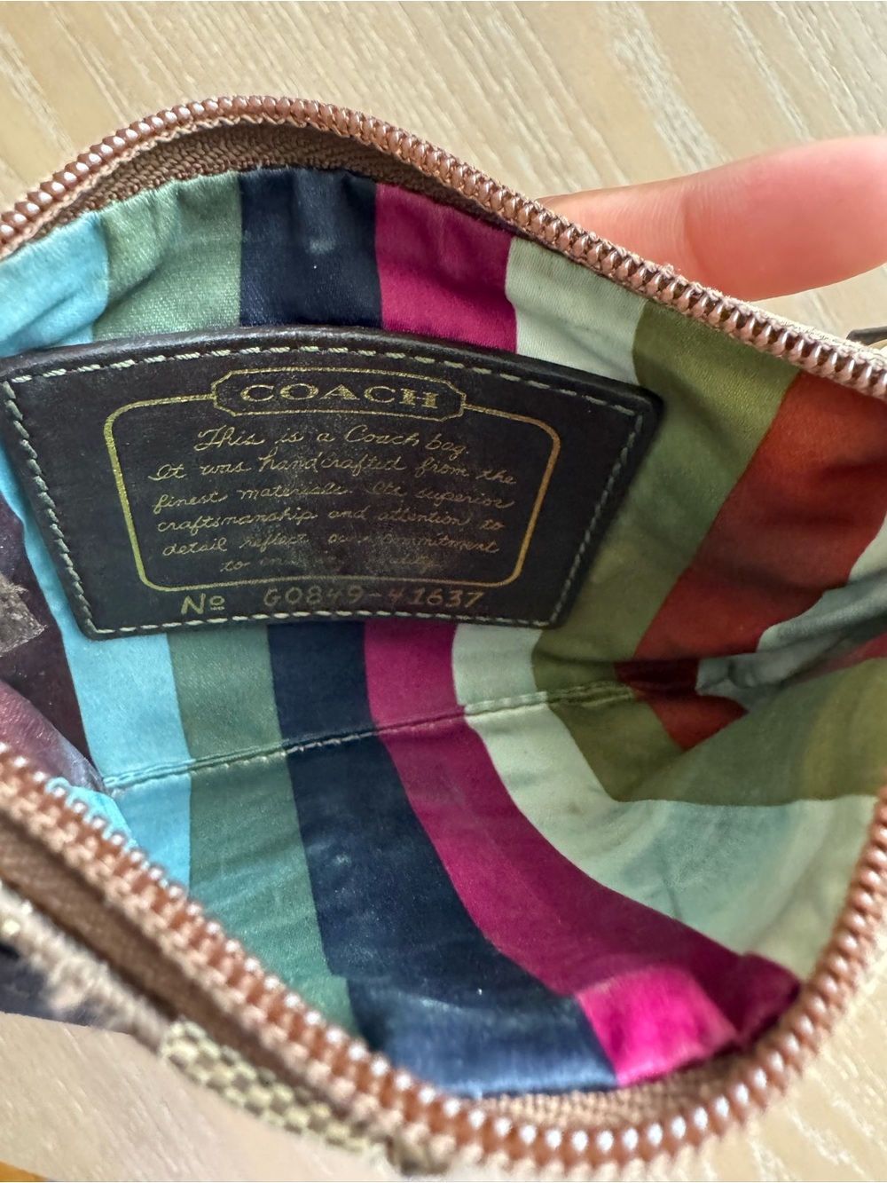 Coach Khaki Canvas Wristlet with Brown Trim and Gold Hardware - Picture 4 of 5